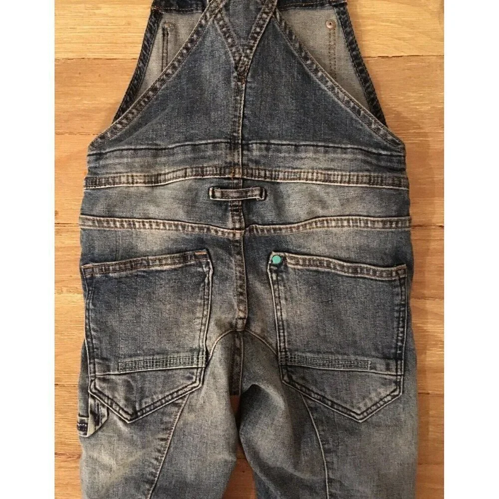 H&M &Denim Distressed Denim Long Overalls Jeans Medium Wash Girls Size 3-4Y